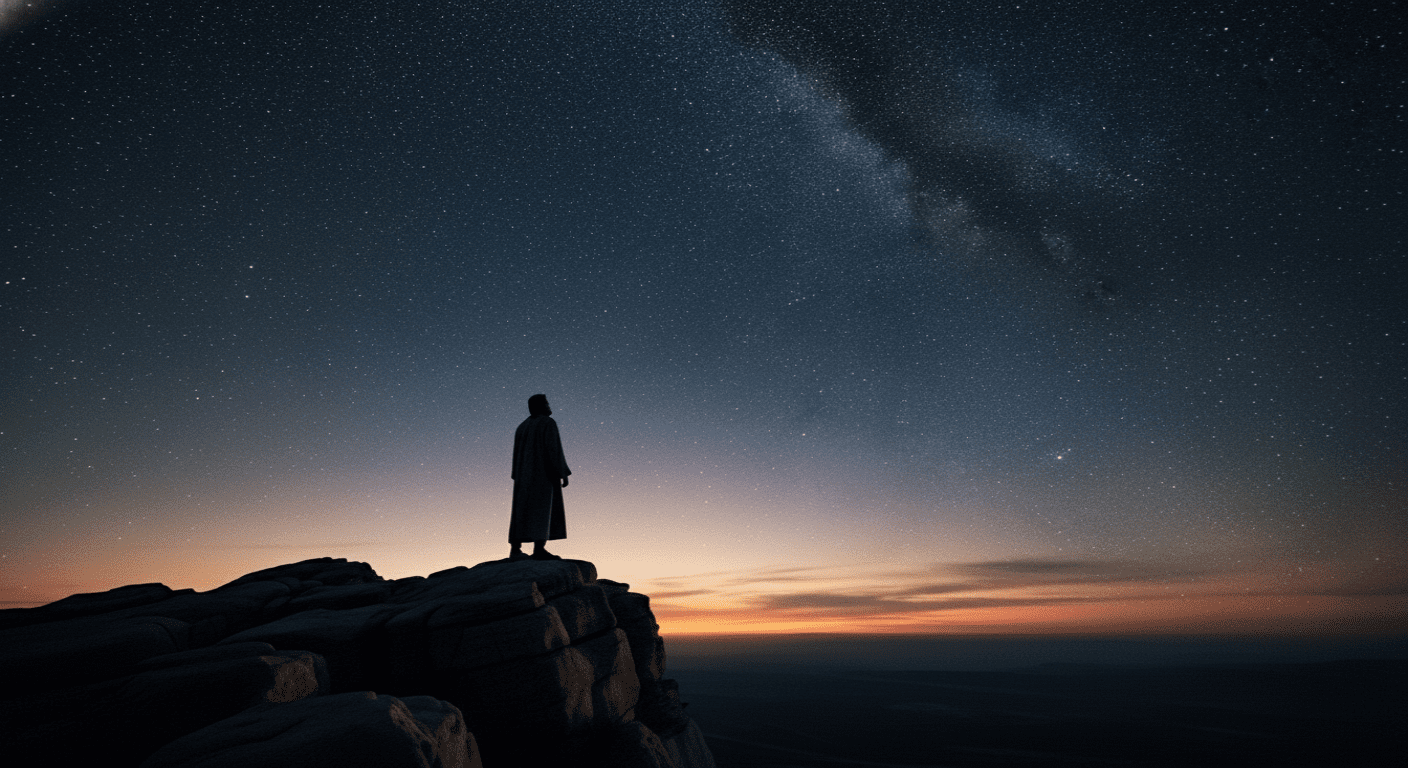 Imagem de capa da análise da letra de Deus de Abraão, mostrando a jornada de fé de Abraão sob um céu estrelado que simboliza a promessa divina.